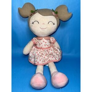 Gloveleya Plush Doll Pink Dress Strawberry Pattern Stuffed Toy 14.5”